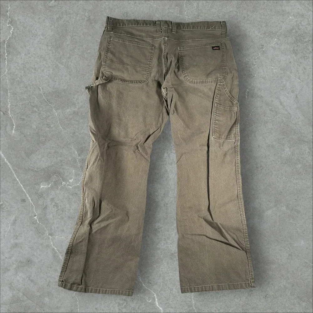 Dickies Carpenter Pants Mens 38X30 Olive Brown Paint Stains Distressed Utility